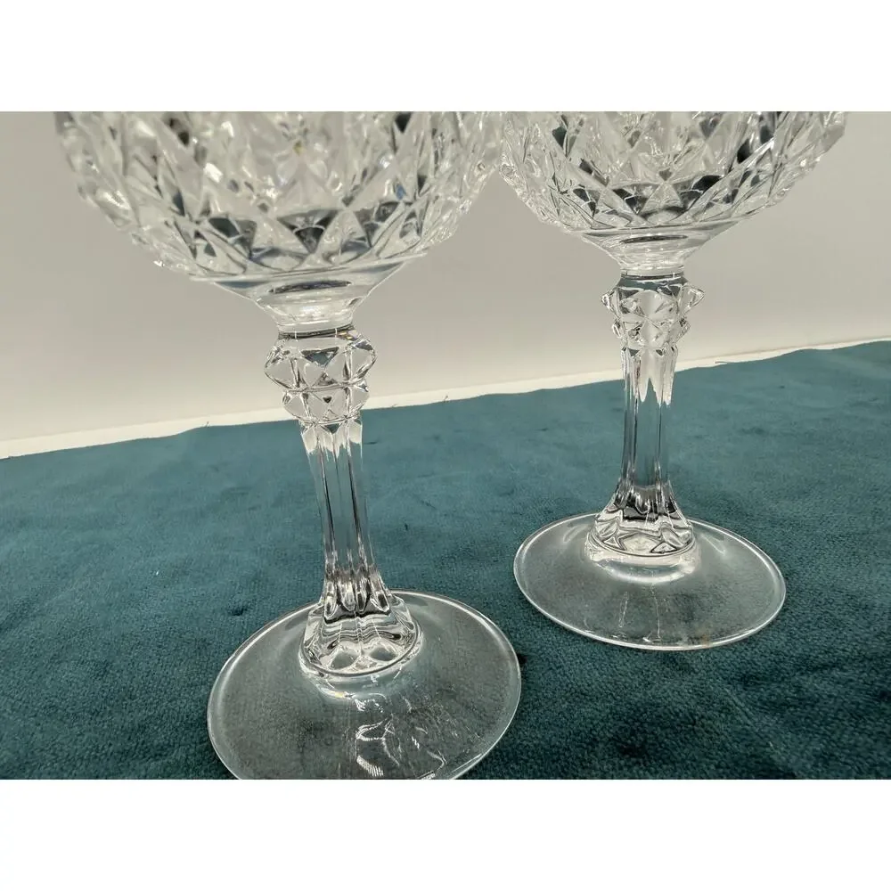 Crystal Cut Glass Wine Goblets Set of 2 Clear Stemmed Replacement Glasses 6.5